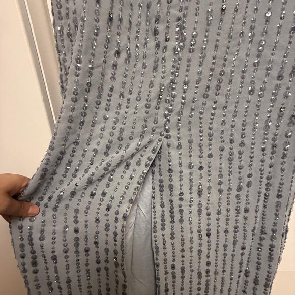 NWT | Mac Duggal A10509 Platinum Gray Sleeveless Beaded Midi Dress Size 4 - Picture 11 of 12